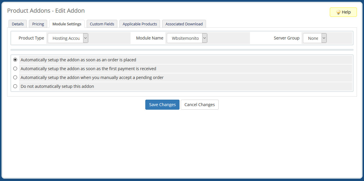 WHMCS Addon Setup