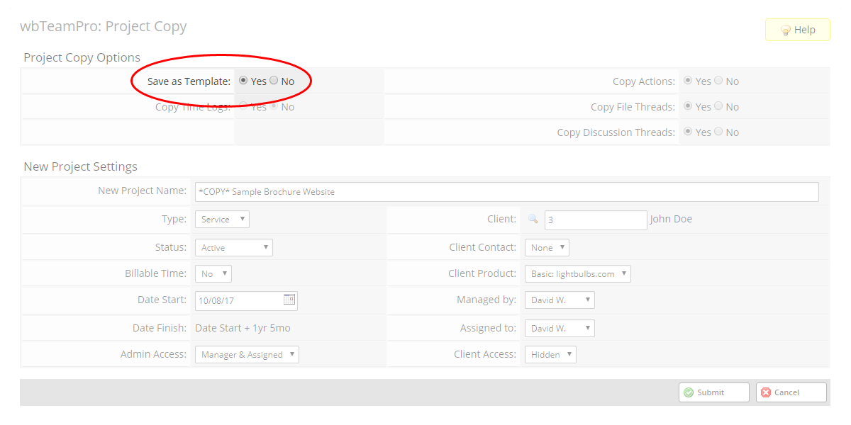 Project Copy Dialog