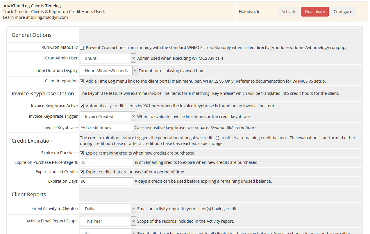 WHMCS Addon Modules Configure